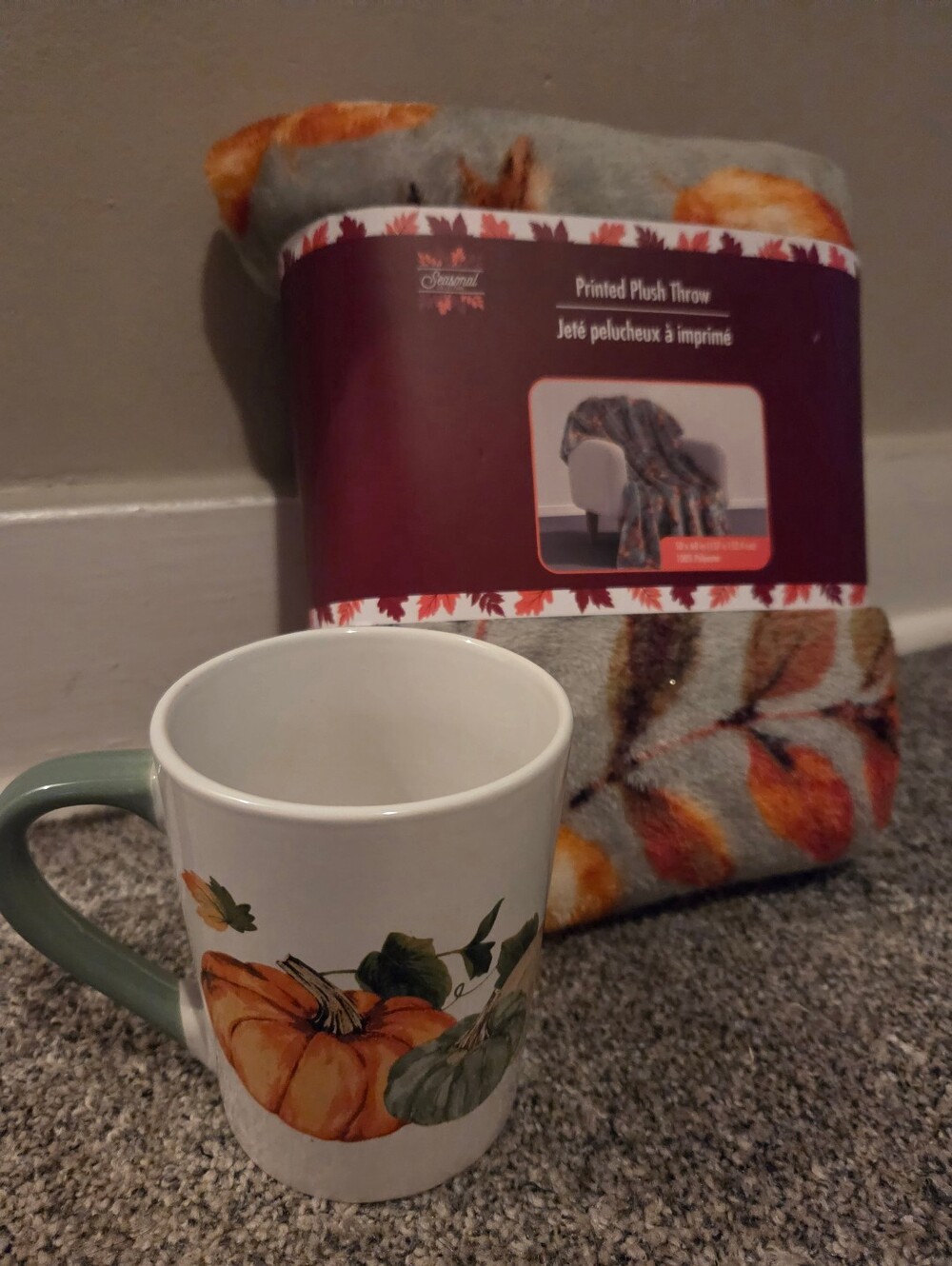 Autumn Pumpkin Mug + Soft Plush Throw Blanket Fall Gift Set